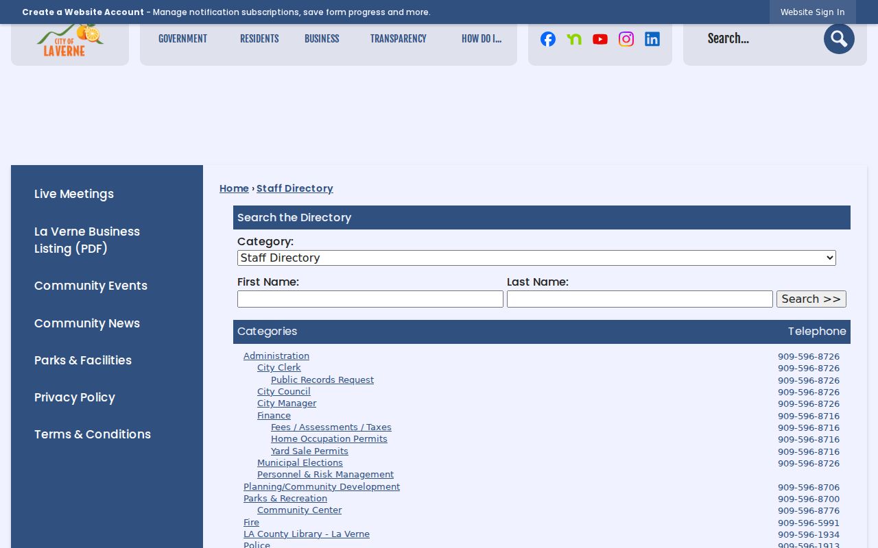 La Verne people directories city staff search