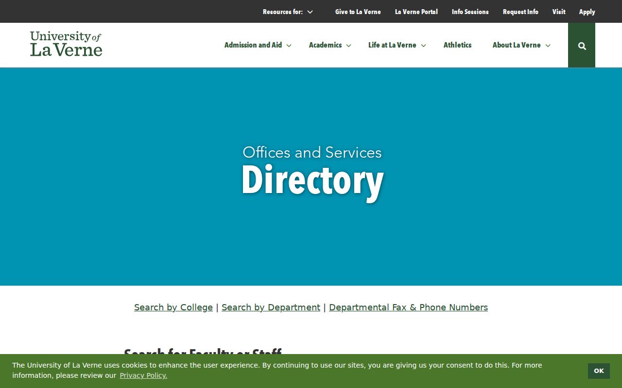 University of La Verne people directory search
