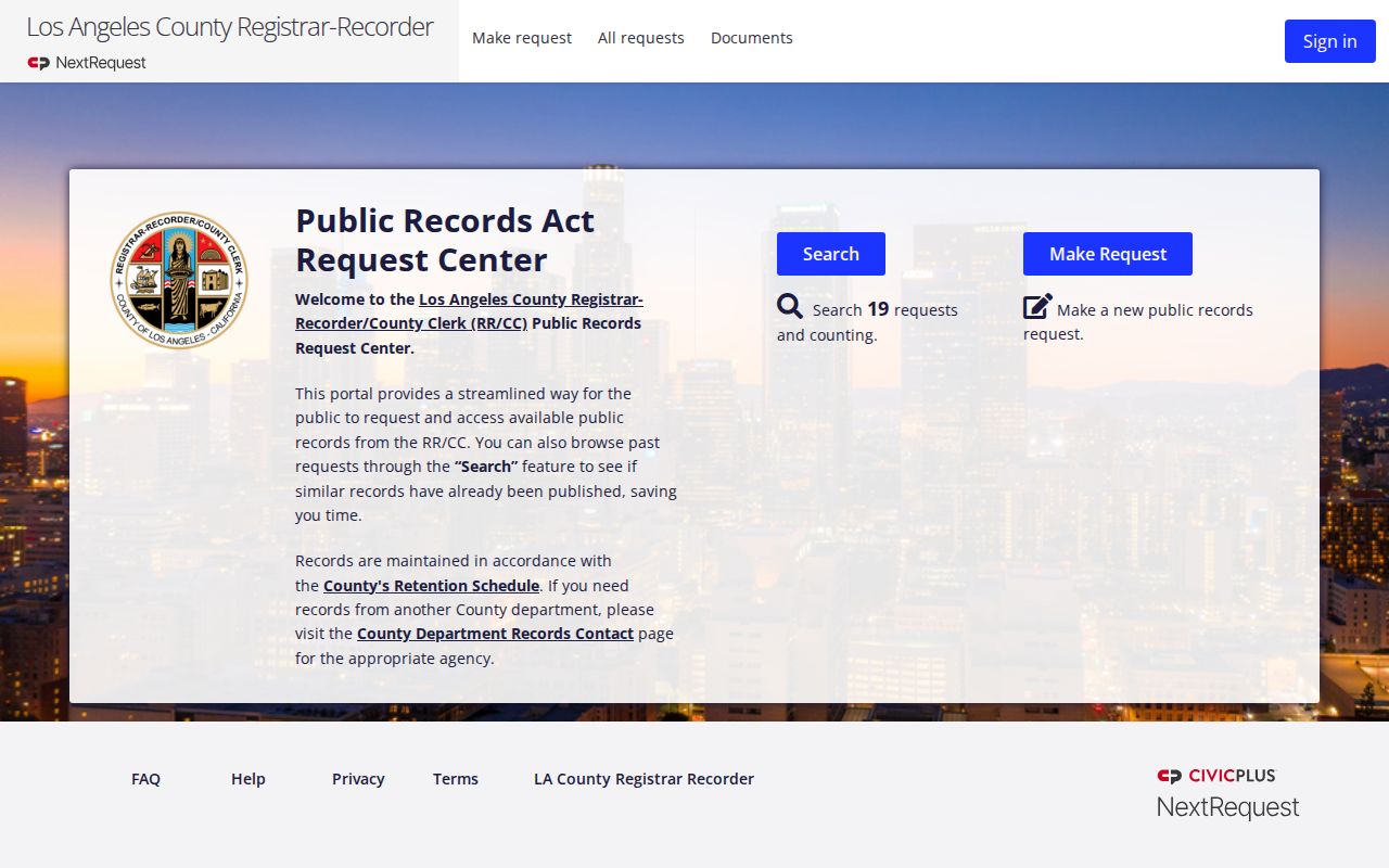 La Verne public records RR/CC request portal