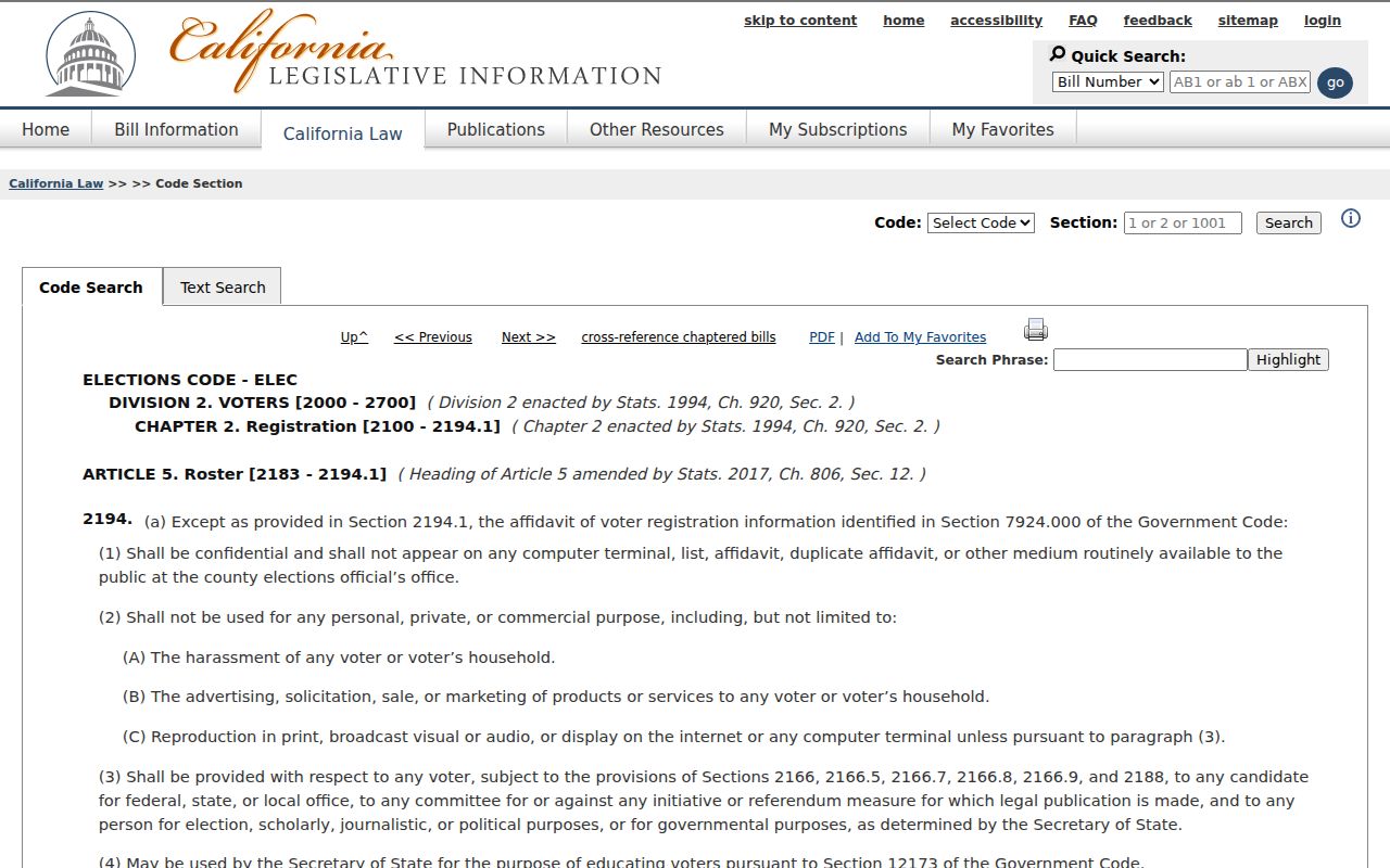 California confidentiality law for La Verne voter registration records