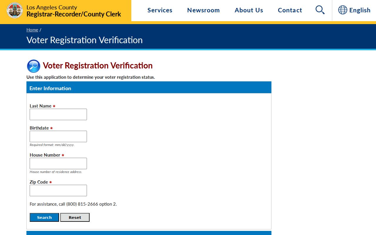 La Verne voter registration verification fields on the Los Angeles County lookup