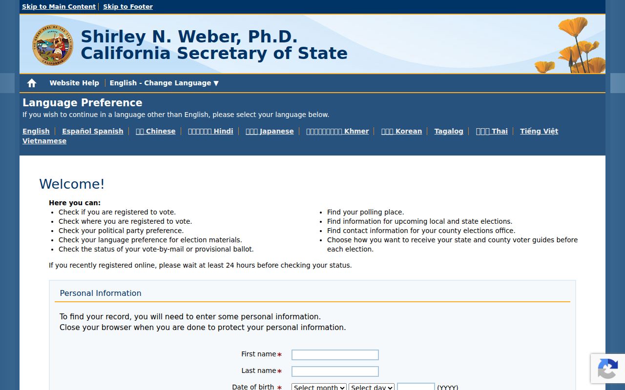 La Verne voter registration search through California My Voter Status