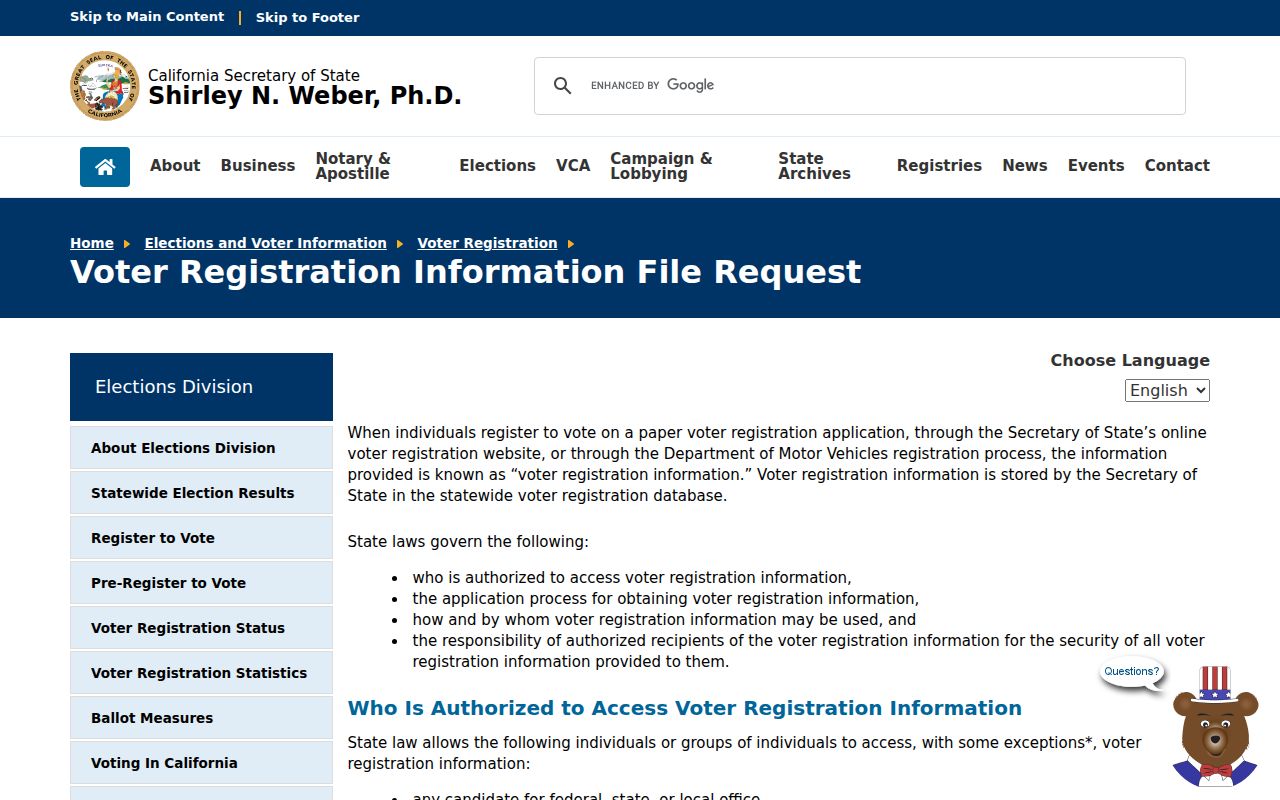 California statewide voter file request for qualified La Verne voter records use